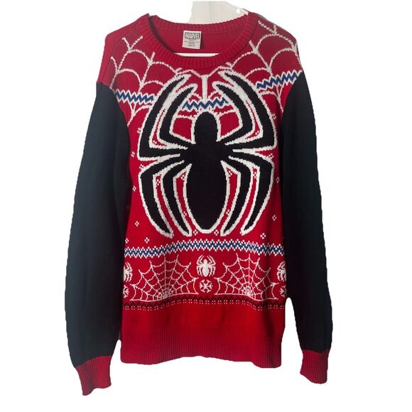Marvel Spiderman Snowflakes Symbol Cotton Ugly Christmas Sweater M - Picture 1 of 8